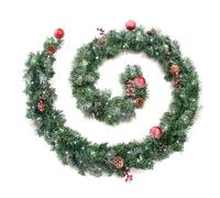 Best Artificial Frosted Red Decorated Christmas Garland with 80 Bright White LED Battery Lights (9ft Garland)