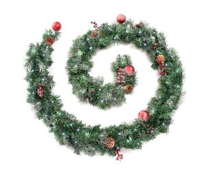 Best Artificial Frosted Red Decorated Christmas Garland with 80 Bright White LED Battery Lights (9ft Garland)