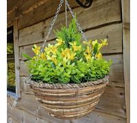 Best Artificial Mini Daffodil Display in 10 inch Woven Decorative Hanging Basket - Suitable for Outdoor use (Yellow)