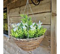 Best Artificial Mini Daffodil Display in 10 inch Woven Decorative Hanging Basket - Suitable for Outdoor use (White)