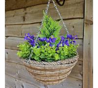 Best Artificial Mini Daffodil Flowers in 10 inch Woven Decorative Hanging Basket - Suitable for Outdoor use (Purple)