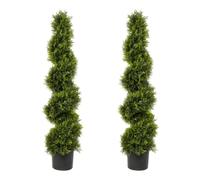 Best Artificial Pair of 120cm 4ft Cedar Conifer Spiral Topiary Trees **UV Fade Protected**