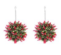 Best Artificial Pair of 24cm Red Lavender Lush Long Leaf Flower Topiary Balls