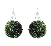 Best Artificial Pair of 28cm Green Boxwood Buxus Grass Hanging Topiary Balls Fully Assembled.