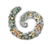 Best Artificial Snow Flocked Cream Gold Decorated Christmas Garland with 50 Bright White LED Battery Lights (6ft Garland)