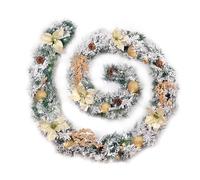 Best Artificial Snow Flocked Cream Gold Decorated Christmas Garland with 80 Bright White LED Battery Lights (9ft Garland)