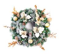 Best Artificial Snow Flocked Cream Gold Decorated Christmas Wreath with 30 Bright White LED Waterproof Battery Lights (60cm Wreath)