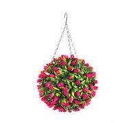 Best Artificial TULIP Flower Ball Lush Long Leaf Topiary Grass (28cm, Pink)