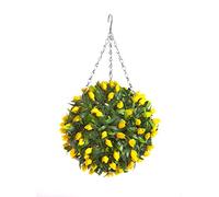 Best Artificial TULIP Flower Ball Lush Long Leaf Topiary Grass (28cm, Yellow)
