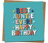 Best Auntie Ever Happy Birthday Card - 145 x 145 mm Square Greeting Card with Kraft Envelope, Cute Colorful Typography, For Aunt, Aunty Birthday Gift Idea