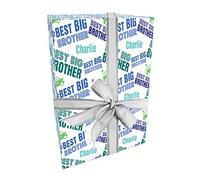 Best Big Brother Blue Personalised Gift Wrap & 2 Tags - ADD UP to 2 Names