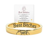 Best Bitches Promise Ring, Stainless Steel Engraved Bestie Rings, Inspirational Statement Ring for Women, Friendship Ring Birthday Jewelry Gifts for Best Friends Sisters (Gold, 8)