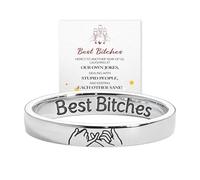 Best Bitches Promise Ring, Stainless Steel Engraved Bestie Rings, Inspirational Statement Ring for Women, Friendship Ring Birthday Jewelry Gifts for Best Friends Sisters (Silver, 7)