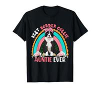 Best Border Collie Auntie Ever Rainbow Flowers Dog Lover T-Shirt