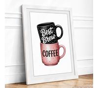 Best Brew Mugs Framed Wall Art Print A2 White | Ready to Hang, Premium Gi Paper, Fade-Resistant Inks, Securely Packaged, UK Made