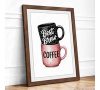 Best Brew Mugs Modern Framed Wall Art Print A2 (59.4×42cm) Walnut, Wall Decor for Living Room, Bedroom, Office & Home, Ready to Hang, Art Gift