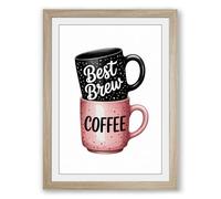 Best Brew Mugs Modern Framed Wall Art Print A3 (42×29.7cm) Oak, Wall Decor for Living Room, Bedroom, Office & Home, Ready to Hang, Art Gift