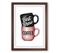 Best Brew Mugs Modern Framed Wall Art Print A4 (29.7×21cm) Walnut, Wall Decor for Living Room, Bedroom, Office & Home, Ready to Hang, Art Gift