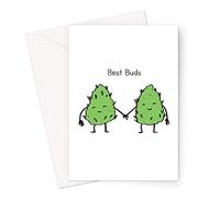 Best Buds Greeting Card | Two Weed Buds Holding Hands, Marijuana Friendship Card For Stoner, Weed Birthday Card For Friend, Cannabis Best Friend Card For Bestie, BFF