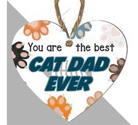 Best Cat Dad Ever - Heartwarming & Colourful Wooden Heart Plaque for Cat Lovers 10cm x 9cm