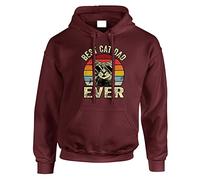 Best Cat Dad Ever Mens Hoody Pullover Party Christmas Jumper VIntage Retro Funny Gift Hoodie Top Printed Design Maroon - XX-Large