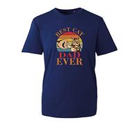 Best Cat Dad Ever T-Shirt, Funny Cat Lover Daddy Vintage Unisex Kids Adults Top (Navy, L)