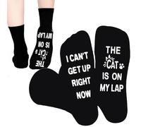 "BEST CAT MOM/DAD EVER"/"Cat on My Leg" Humorous Socks, Novelty Gifts for C a t Lovers Men Women, Great for Birthday Anniversary Christmas Holiday (UK, Alpha, One Size, Regular, Regular, CAT ON LAP)