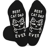 "BEST CAT MOM/DAD EVER"/"Cat on My Leg" Humorous Socks, Novelty Gifts for C a t Lovers Men Women, Great for Birthday Anniversary Christmas Holiday (UK, Alpha, One Size, Regular, Regular, Cat Dad)