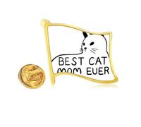 Best Cat Mom Ever Quote DIY Design Golden Metal Flag Lapel Pin Badge