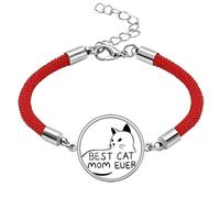 Best Cat Mom Ever Quote DIY Design Lucky Red String Bracelet Rope Bracelet Handmade