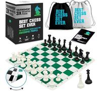 Best Chess Set Ever 3X Tournament Chess Set with Staunton Triple Weighted Pieces (10.3 cm King) for Adults & Kids - Foldable Roll-up Double-Sided 50x50 cm Silicone Board Mat, Ideal for gifting