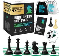 Best Chess Set Ever 4X Tournament Chess Set with XL Staunton Quadruple Weighted Pieces (11.4 cm King) for Adults & Kids - Foldable Roll-up Double-Sided 50x50 cm Silicone Board Mat, Ideal for gifting