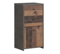 Best Chest Storage Cabinet 2 Drawers 1 Door in Concrete Optic Dark Grey/Old - Wo