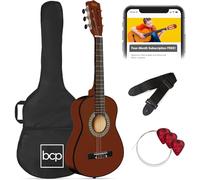 Best Choice Products 30in Kids Acoustic Guitar, All-in-One Beginner Starter Kit w/Strap, Case, Extra Strings, Rosette Inlay - Mahogany Stain