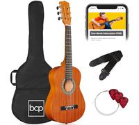 Best Choice Products 30in Kids Acoustic Guitar Beginner Starter Kit with Strap, Case, Strings - Natural Mahogany