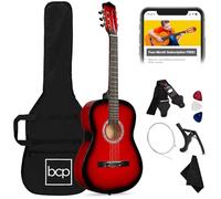 Best Choice Products 38in Beginner All Wood Acoustic Guitar Starter Kit w/Gig Bag, 6 Celluloid Picks, Nylon Strings, Capo, Cloth, Strap w/Pick Holder - Red Burst