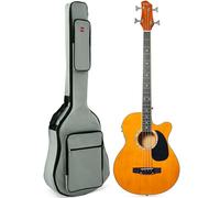 Best Choice Products 4 String Acoustic Electric Bass Full Size Bass with Padded Bag Natural Aged