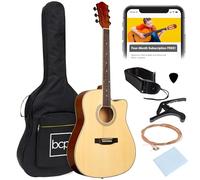 Best Choice Products 41in Beginner Acoustic Guitar Full Size All Wood Cutaway Guitar Starter Set Bundle with Case, Strap, Capo, Strings, Picks - Natural