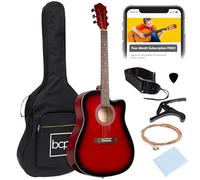 Best Choice Products 41in Beginner Acoustic Guitar Full Size All Wood Cutaway Guitar Starter Set Bundle with Case, Strap, Capo, Strings, Picks, Tuner - Red