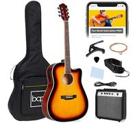 Best Choice Products 41in Full Size Acoustic Electric Cutaway Guitar Set w/ 10-Watt Amp, Capo, E-Tuner, Case - Sunburst