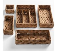 Best Choice Products 5-Piece Flatware Organizer Set, Woven Modular Silverware & Utensil Drawer Organizer Trays, Drawer Divider, Storage Containers for Kitchen, Bathroom, & Office Utensils - Chestnut