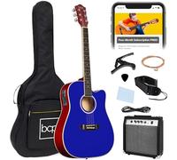 Best Choice Products Acoustic Guitar Beginner Kit for 41" Electric Guitars Complete Woodcut Design Gig Bag Strap Choices - Dark Blue