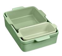 Best Choice Products Bakeware Set, Baking Dish Set, 3-Piece Nonstick, Toxin-Free, Ceramic Serving Dishes, Casserole, Bread Loaf, Square Pan, Space-Saving Nesting Design - Sage Green