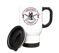 Best Coach Gift, Cricket Coach Gift, A Good Coach Can Change a Life, Cricket Game Gift Christmas Silver/White Insulated 14oz Travel Tea/Coffee Mug. (White)