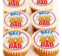 Best Dad Cake Toppers - Lager Drinks Cheers Cupcake Decorations - Father's Day IPA Glasses - Pre Cut - 4cm x 24 - Edible Icing or Wafer (Icing)