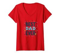 Best Dad Ever: Celebratory Father's Day Trophy Design V-Neck T-Shirt, Women, Red, XL