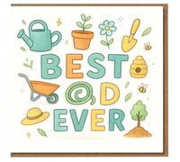 Best Dad Ever Gardening Father's Day Card - Wheelbarrow, Watering Can, Bees and Tools - Cute Card for Green-Fingered Dad
