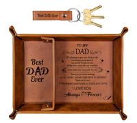 Best Dad Ever Gifts for Dad from Daughter, Fathers Day Dad Gifts PU Leather Valet Tray & Keychain, Father's Day Birthday Gifts from Daughter Son Wife, Men Gift for Dad New Dad Gifts for Husband