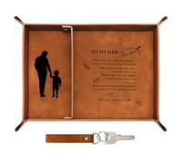 Best Dad Ever Gifts PU Leather Valet Tray with Keychain, Key Tray Gifts for Dad Who Wants Nothing, Unique Presents from Daughter Son, Large