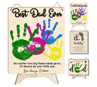 Best Dad Ever Hands Down Sign DIY Personalized Father's Day Gifts Handprint Wooden Plaque from Daughter or Son, Birthday Gifts for Dad, Dad Gifts, Gifts for Dad Who Wants Nothing, No Matter How Big
